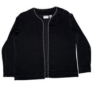 Chicos Travelers Black Open Front Stretch Cardigan Rope Trim L (Chicos 2)